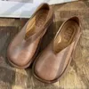 Mokassins Luxus Leder Casual Runde Zehen Flache Damenschuhe Braune Wohnungen Damenschuhe Großhandel