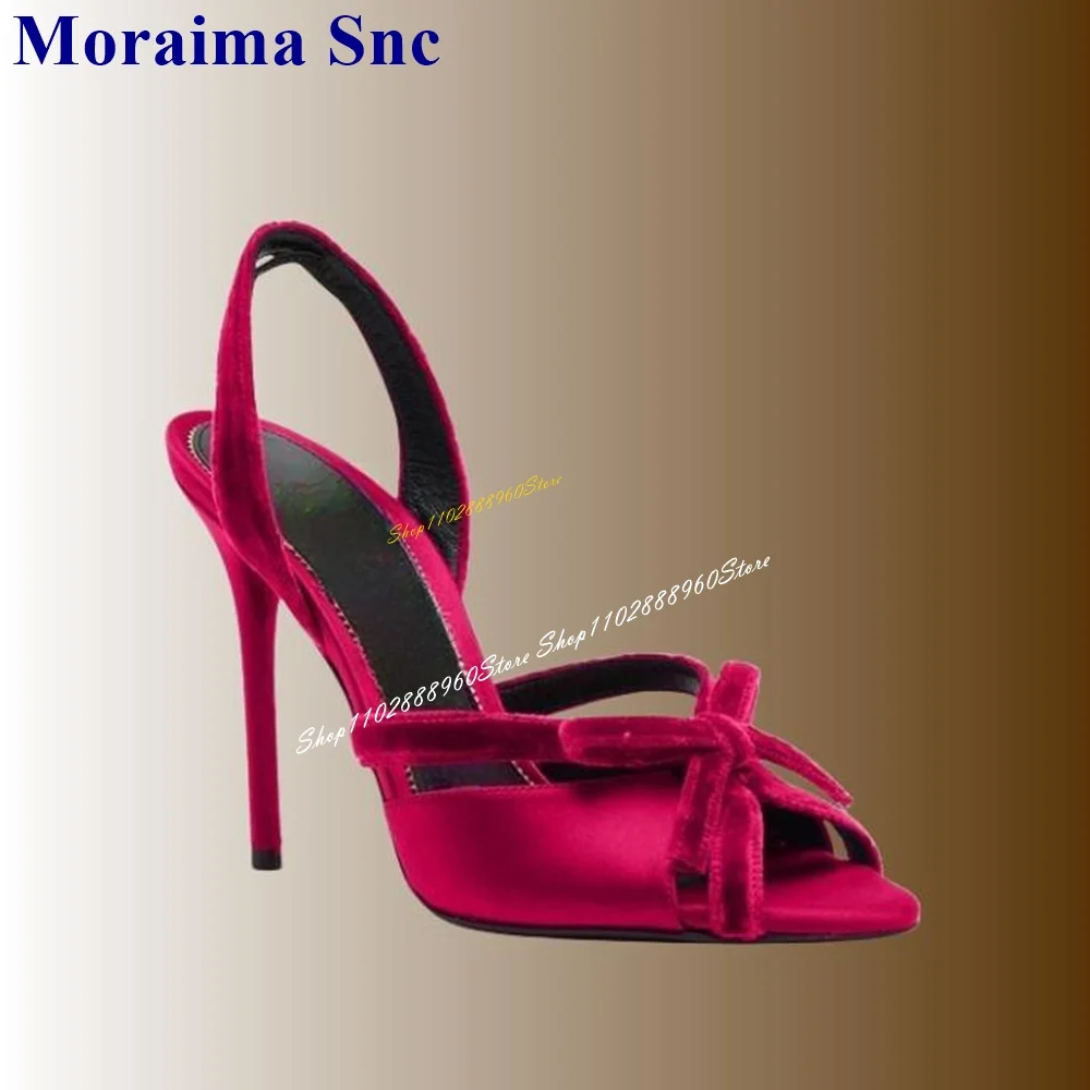 Luxus Sling back Rose Red Satin Sandalen geschnitten Absatz dünne High Heel Frauen Schuhe Rücken Riemen Peep Toe 2024 Mode Zapatos Para Mujere