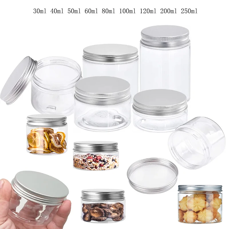 1-10Pcs 20/25/30/40/45-250ml Lagerung Gläser mit Deckel Aluminium Runde Kanister Leere Kunststoff Kosmetik Gläser Lebensmittel Reise Flasche Topf Image