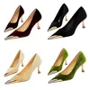 Frauen 7 cm High Heels Klassische Grün 2024 Burgund Party Samt Pumps Dame Nachtclub Low Heels Metall Kappe Elegante Hochzeit neue Schuhe