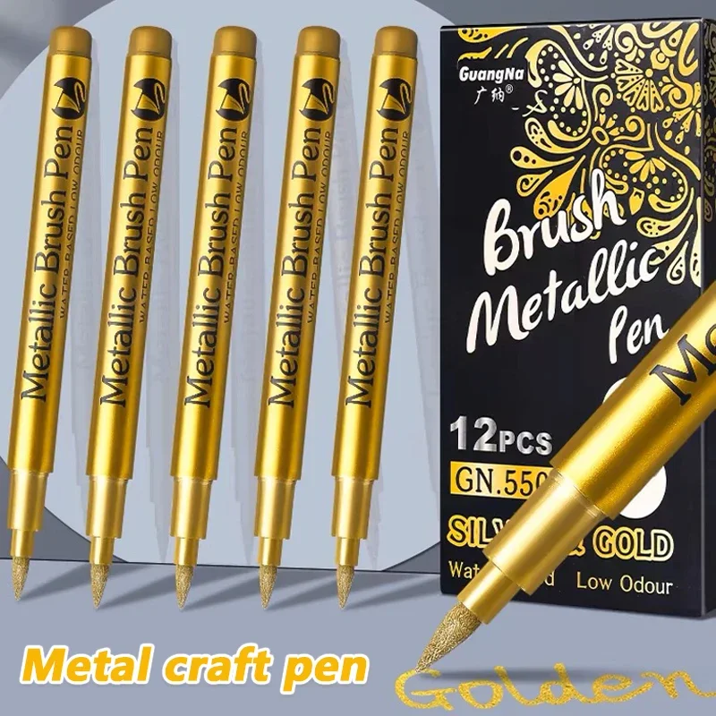 2/1Pc Gold Silber Pinsel Metallic Marker Stifte Permanent Kunst Marker Für Manga Handwerk Scrapbooking Schreibwaren Schule Kunst liefert Image