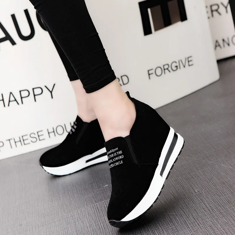 Frauen Freizeit plattform atmungsaktive Schuhe Keil erhöhen Schuhe 2024 Frühling schwarze Schuhe Frauen dicke Basis höhe erhöhen Turnschuhe