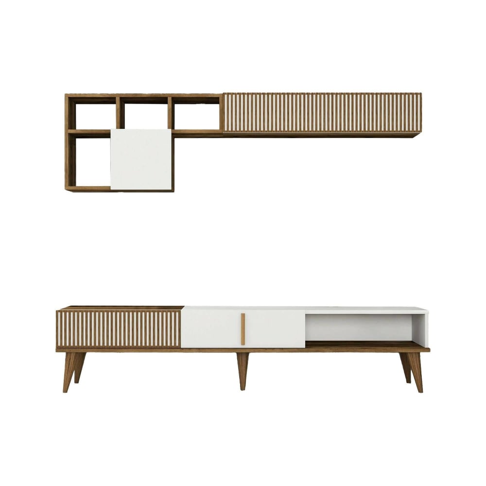 Meuble Mural effet bois beige, blanc 180x35 cm