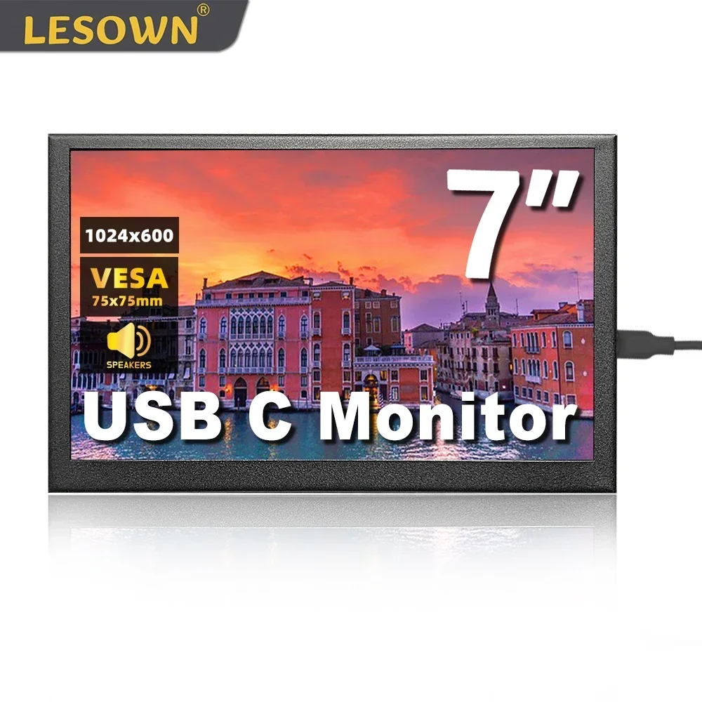 LESOWN Compact 7 pouces USB C écran tactile petit moniteur HD IPS 1024x600 résolution ordinateur PC deuxième écran Portable mini affichage