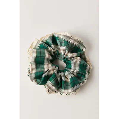 Stirling Plaid Jumbo Scrunchie at Free People in Green Plaid