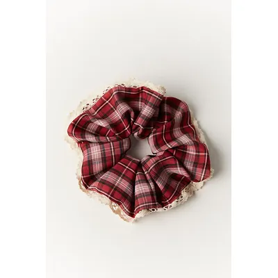 Stirling Plaid Jumbo Scrunchie at Free People in Red Plaid