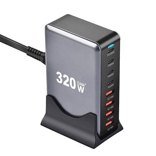 Caricabatterie USB C da 200 W, stazione di ricarica rapida USB C a 8 porte, adattatore per caricabatterie per laptop PPS PD da 65 W