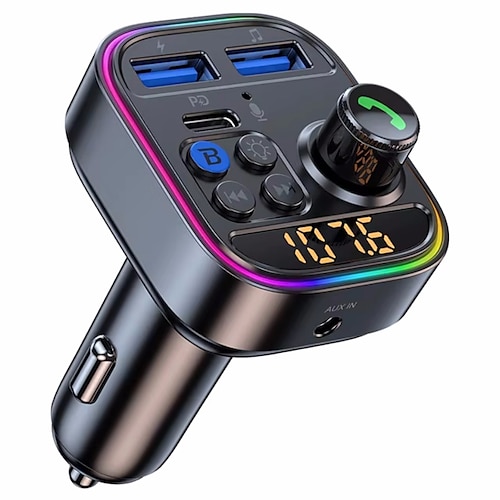 adattatore per auto bluetooth wireless trasmettitore fm bluetooth 5.3 ricevitore radio aux lettore mp3 chiamata vivavoce tipo-c caricabatteria per auto usb