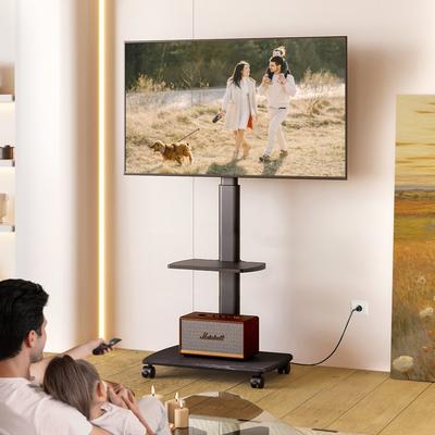FITUEYES Rolling TV Stand with Power Strip for 32-70 Inch TVs with One Shelf
