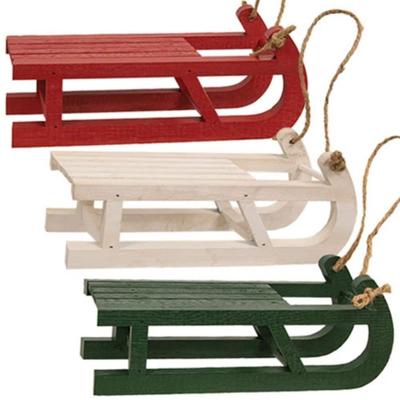 3 Asstd. Vintage Style Painted Wooden Sleds with Jute Rope for Holiday Decor