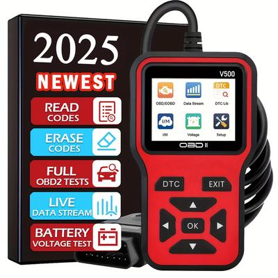 TEMU Scanner Diagnostic Reader, Car Voltage Tester Engine Fault Code Scanner, Charging Tester Diagnostic Tool For Obdii- Red, Without Battery