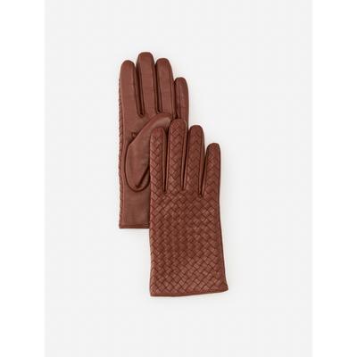 J.McLaughlin Women's Dolomiti Woven Leather Gloves Cognac, Size Small | Cashmere/Wool/Leather