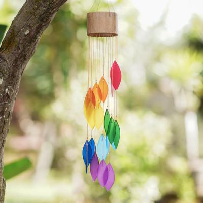 Summer Blast,'Handcrafted Bamboo and Glass Wind Chime in Rainbow Hues'