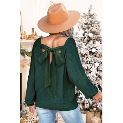 Green Long Sleeve Back Bow Jumper Top