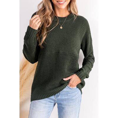 Green Round Neck Long Sleeve Knit Jumper