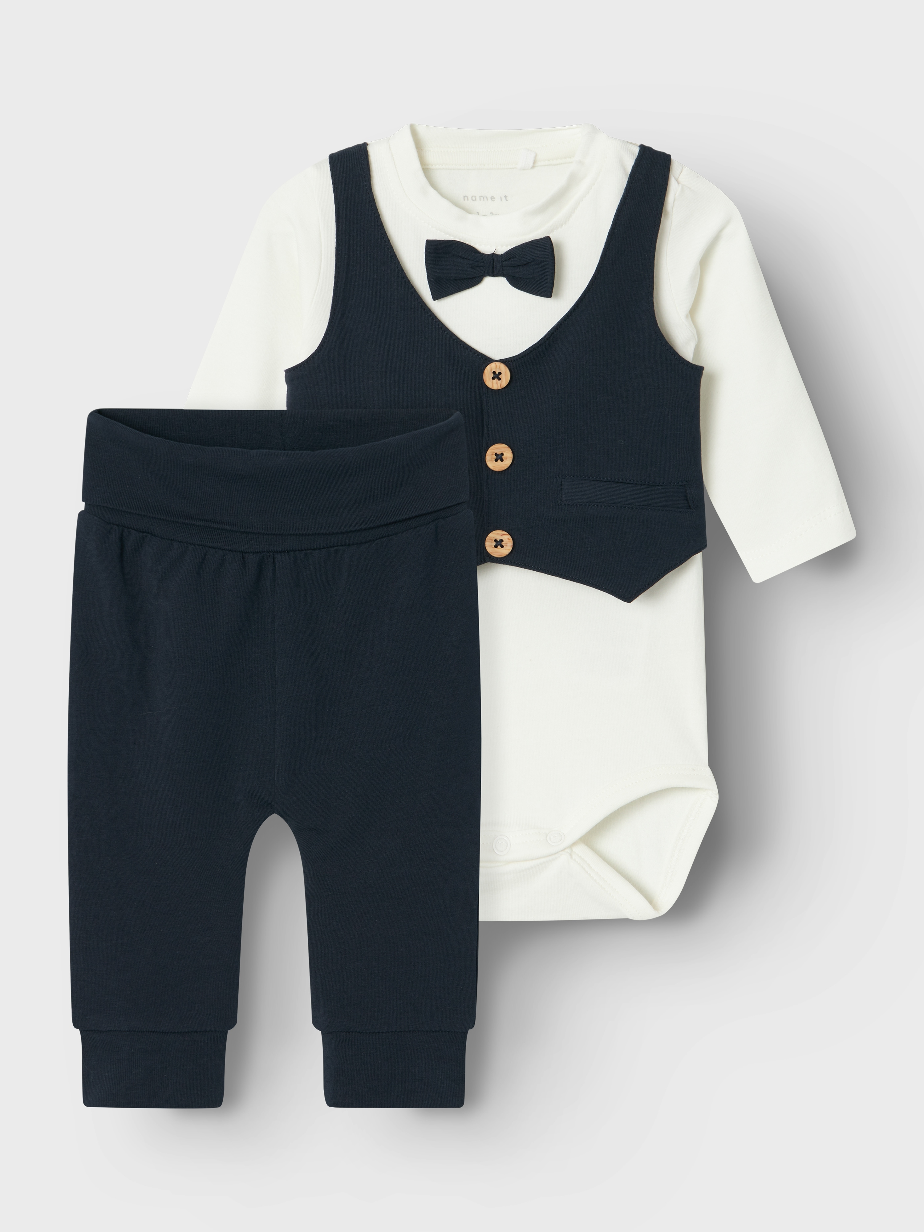 Body NAME IT "NBMADAM LS BODY SET NOOS", Baby, Gr. 74, N-Gr, blau (schwarz sapphire), Sweatware, Obermaterial: 95% Baumwolle, 5% Elasthan, unifarben, normal, Rundhals, gerader Abschluss, Bodys Image