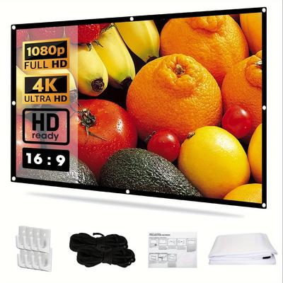 TEMU 100/120 Inch Portable Foldable Projector Screen 16:9 Hd Outdoor Indoor Theater Washable Wrinkle-proof Anti-crease Support Double Sided Projection With Easy Setup Durable Construction