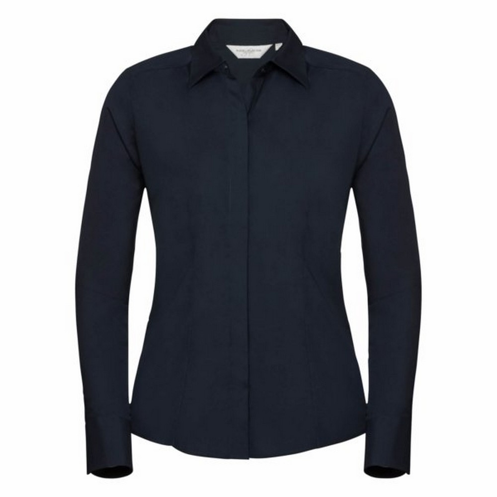 Russell Collection - Popeline-Bluse mit langen Ärmeln - Damen (Marineblau) Image