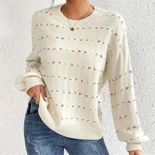 Damen Pullover Brautkleider schlicht Weich Einfarbig Gerippt Rundhalsausschnitt Patchwork Strick Langarm Normale Oberteile Stricken Outdoor Täglich Wochenende Aprikose Herbst Winter