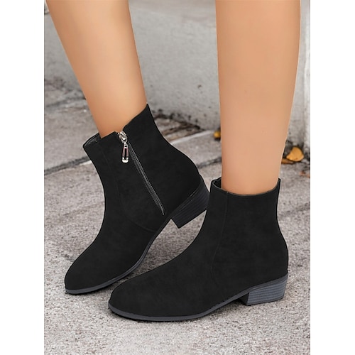 lässige Damen Stiefeletten aus Wildlederimitat mit seitlichem Reißverschluss und niedrigem Blockabsatz – bequeme Vintage Booties für jeden Tag Image