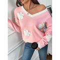 Damenpullover Rundhalsausschnitt Strick Stickerei Frühling Herbst elegant 3/4 Ärmel einfarbig rosa