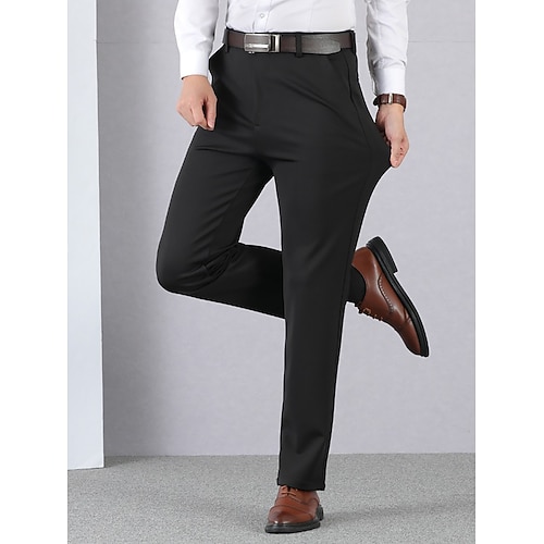 Herren Polyester Anzughose Täglich Formell Schwarz Grau Einfarbig Standard Passform Lang Hohe Elastizität Image