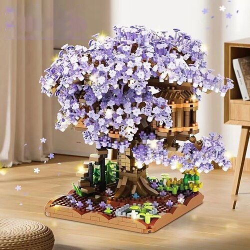 Lebendige Kirschblüte Pfirsichblüte DIY Baumhaus Bauklötze Kit - Erfreuliches Bildungs-Mikropartikel-Konstruktionsmodellspielzeug für Kinder Perfekt für Alter 6-8 Weihnachtsgeschenk Image