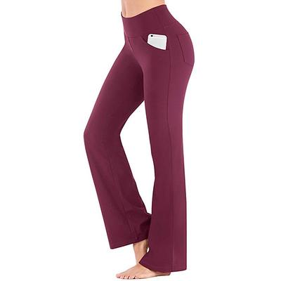 Women's High Waist Yoga Pants Side Pockets Bootcut Leggings Tummy Control 4 Way Stretch Quick Dry Dark Grey Wine Fitness Gym Workout Dance Summer Sports Activewear High Elasticity