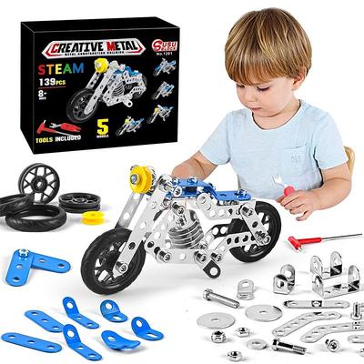 Motorcycle Stem Building Toys For Kids Metal Building Construction Model Kit 5 Variable Multi Shape Motorbike Steam Educational Toys (139PCS) Halloween/Thanksgiving Day/Christmas gift