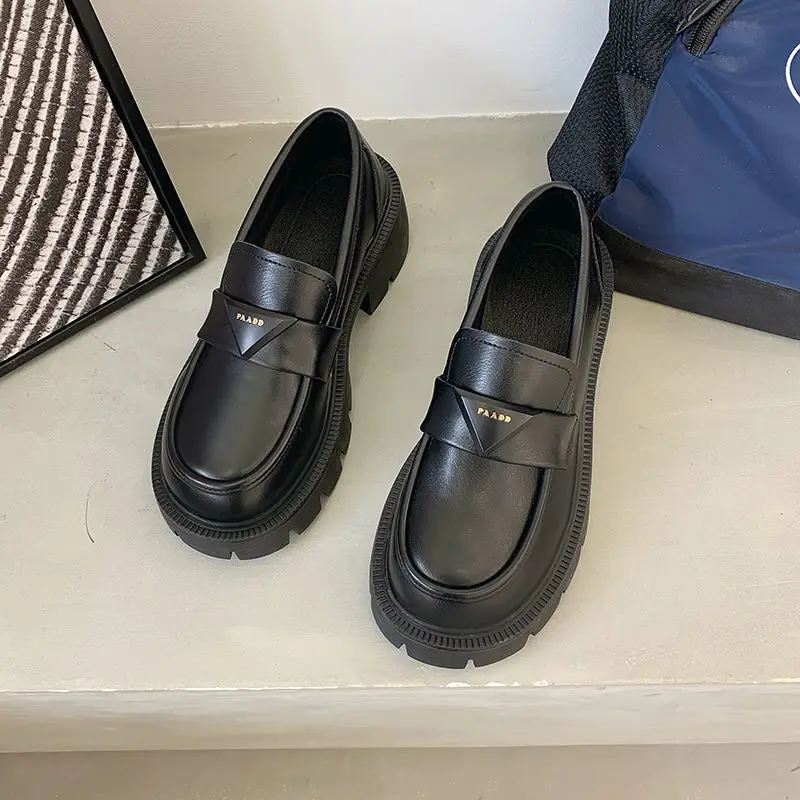 Women's Summer Footwear Loafers Shoes for Woman 2025 Office Round Toe Black Low Heel Elegant with Discount Genuine Mark Stylish