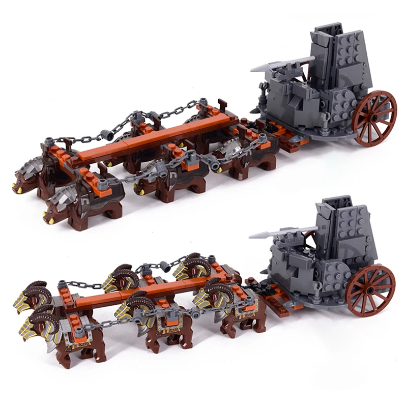 MOC Medieval lotr Zwerg Soldaten Wildschwein Ziege Chariot Tiere Figuren Modell Bausteine Herr Ziegel Spielzeug Für Kinder geschenke Image