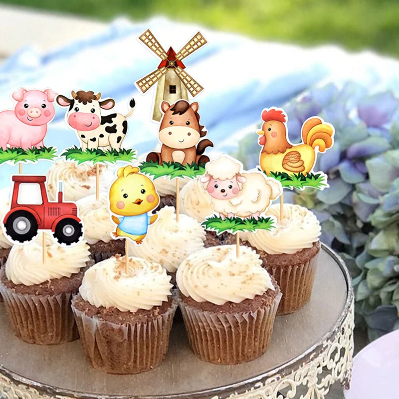 8 stücke Cartoon Bauernhof Tiere Thema Kuchen Dekorationen Kuchen Topper Bauernhof Themen Geburtstag Party Dekorationen DIY Kuchen Geschenk Cupcake Picks Image