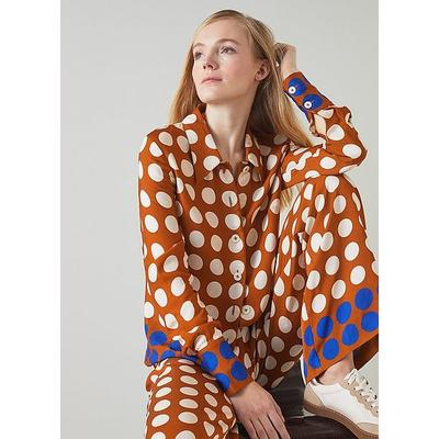 Elise Caramel, Cream And Blue Graphic Spot Shirt Multi, Multi
