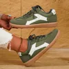 Rimocy Damen-Sneaker in Kontrastfarbe, flache Turnschuhe, modische weiche Sohle, Schnür-Wanderschuhe, leichte, bequeme Low-Top-Sneaker für Damen