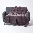HOMESCAPES Dark Grey Velvet Throw Super Soft Thick Cotton Velvet Blanket with Handwoven Embroidered Dots and Thick Quilting Reversible Bedspread Cosy and Warm Bed or Sofa Throw, 125 x 150cm