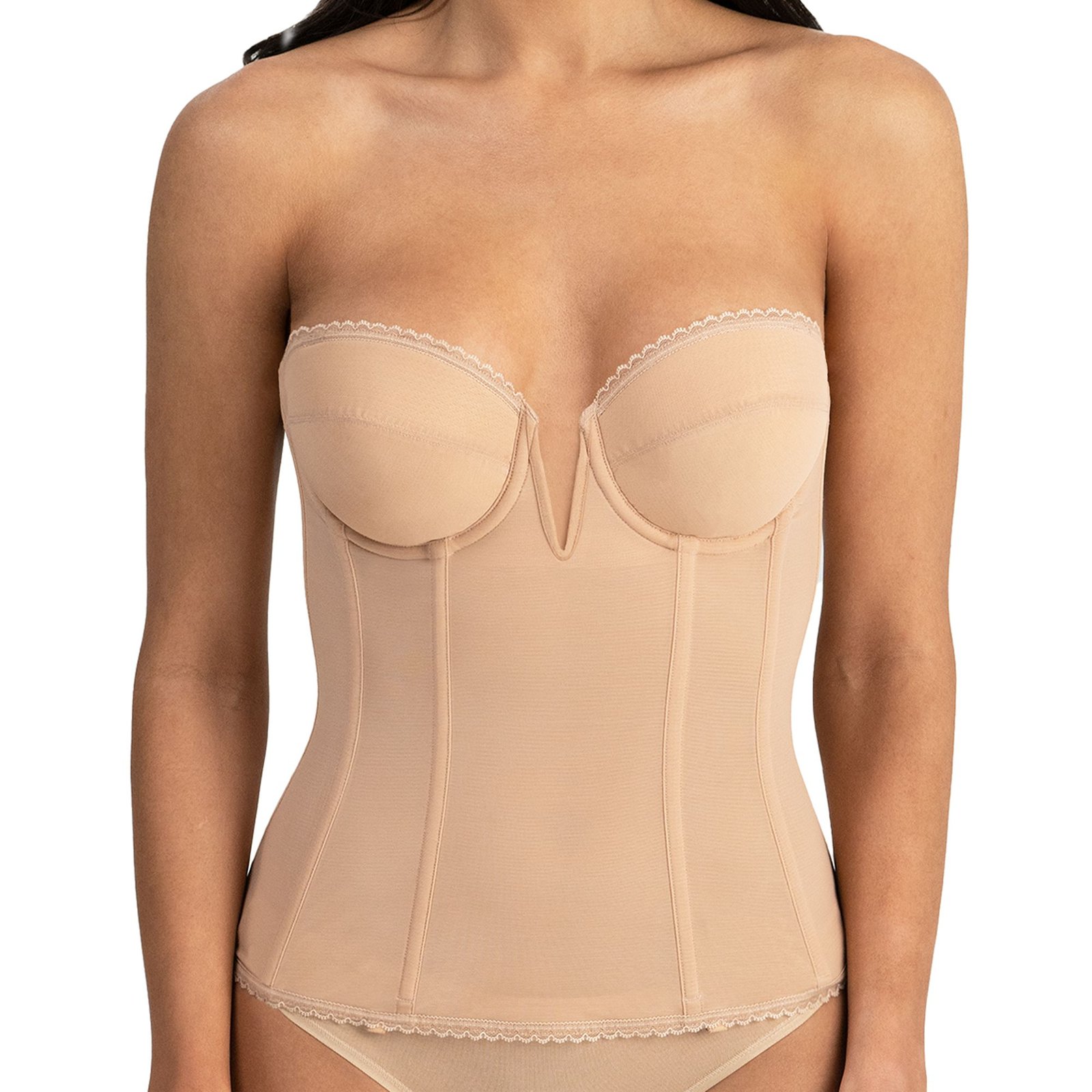 Dominique Vivienne V Wire Longline Strapless Bra (Size 36-C) Mocha, Nylon,Spandex