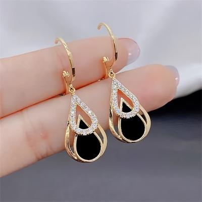 TEMU Of Women' Comfortable Style Black Hollow Out Double Layers Drops Earrings Design Temperament Earrings For Women Valentine's Day Gift Fashion Jewelry