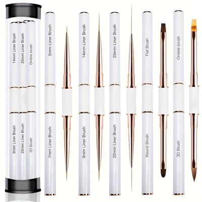 TEMU Nail Art Brushes Set - Professional 5pcs Double-ended Acrylic Nail Art Brushes Liner Detail Thin Brushes For Drawing Design Brushes Gel Builder Brushes 3d Nail Art Tools For Diy Manicure Image