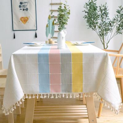 Rechteckige Tischdecke, schmutzabweisend, waschbar, einfarbig, mit Quasten, längliche Tischdecke, Image