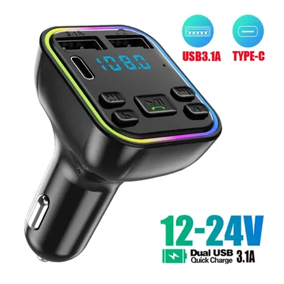 Bluetooth 5.0 FM Wireless Audio Transmitter Car Handsfree PD Type-C Dual USB 3.1A Fast Charger Car