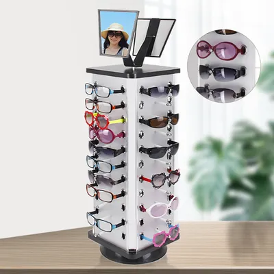 44 Pairs Sunglass Display Stand Holder 360° Rotating Sunglasses Display Rack with Mirror Glasses