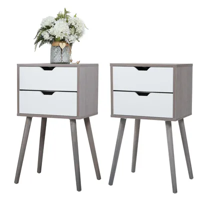 2PCS Bedside Table with Two Drawer Storage Design for Living Room Sofa - Gray