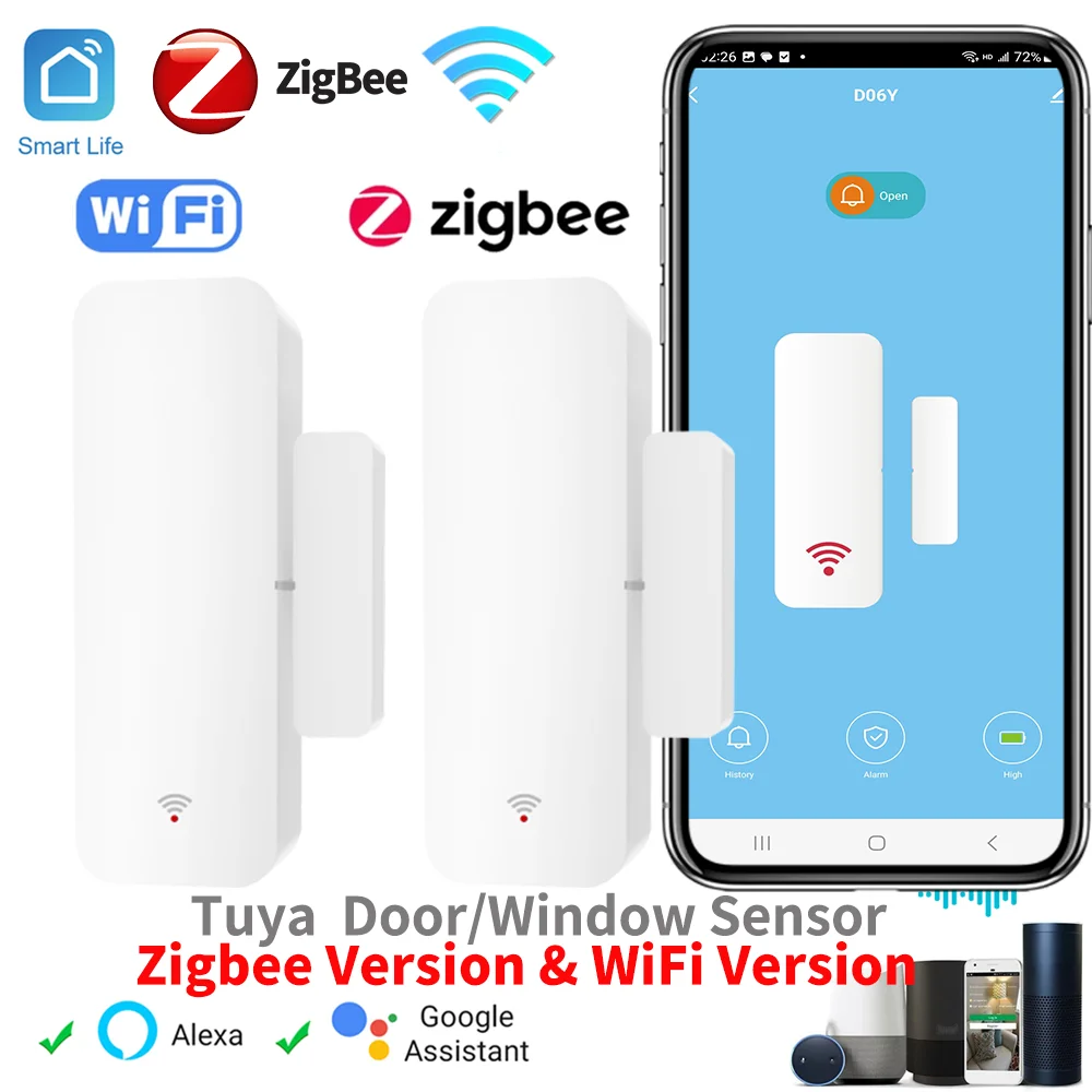 Tuya WiFi Zigbee Fenster Tür Sensor Smart Home Tür Offen/Geschlossen Detektoren Fenster Sensor SmartLife Funktioniert Mit Google Home Alexa Image