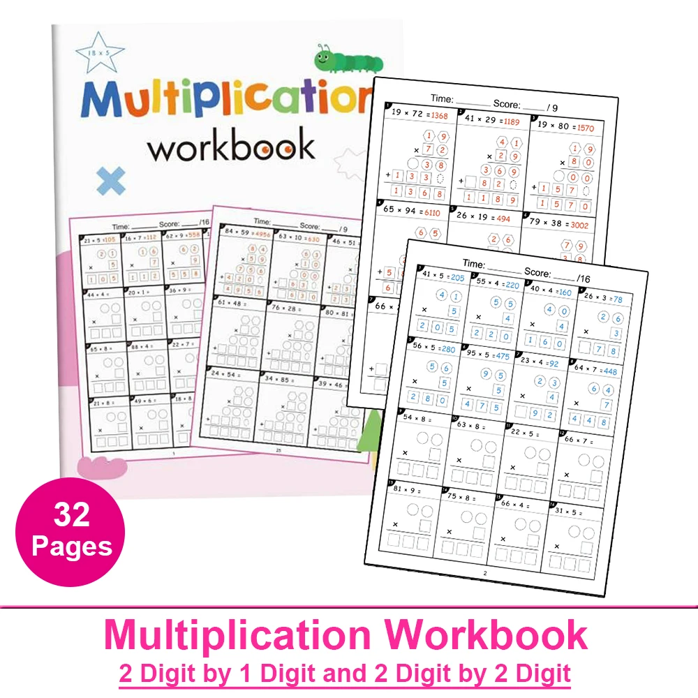 2-stelliges Mathe-Arbeitsbuch mit Multiplikation, Arithmetik-Lehrmittel für die Klassen 3–4, Grundschule, Mathematik, kognitives Training, Testbuch Image