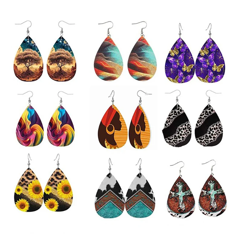 Kunstleder Ohrringe schöne Frau Teardrop Ohrringe Schmuck für Frauen Leder Ohrringe Tropfen baumeln Ohrringe natürliche Ansicht Image