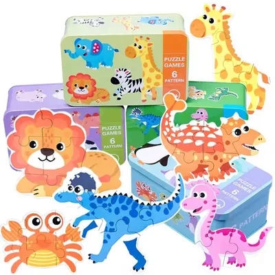 Baby Puzzle Montessori Lernspielzeug 3D Tiere Holz Puzzle Spiele Eisen Box Kinder Puzzles Puzzle