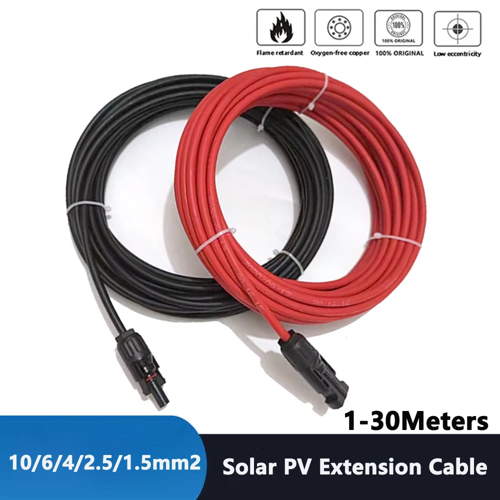 1 Paar 6/4/2/2, 5 mm2 10/1,5 awg Solarpanel-Verlängerung kabel Kupferdraht schwarzes Solar-PV-Kabel und rot mit Solara schlüssen Image
