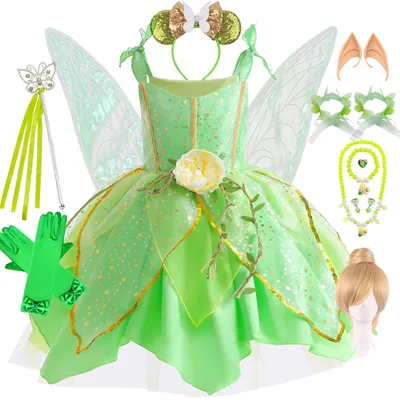 Mädchen basteln Glocke Kostüm Halloween Kostüm für Kinder grün Tinkerbell Kostüm Fee Prinzessin Image