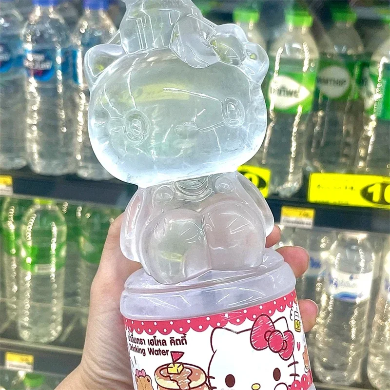 Kawaii hello kitty Wasser flasche Sanrio Cartoon Mädchen tragbare Kunststoff transparente Getränke tasse Student große Kapazität Eiswasser flasche