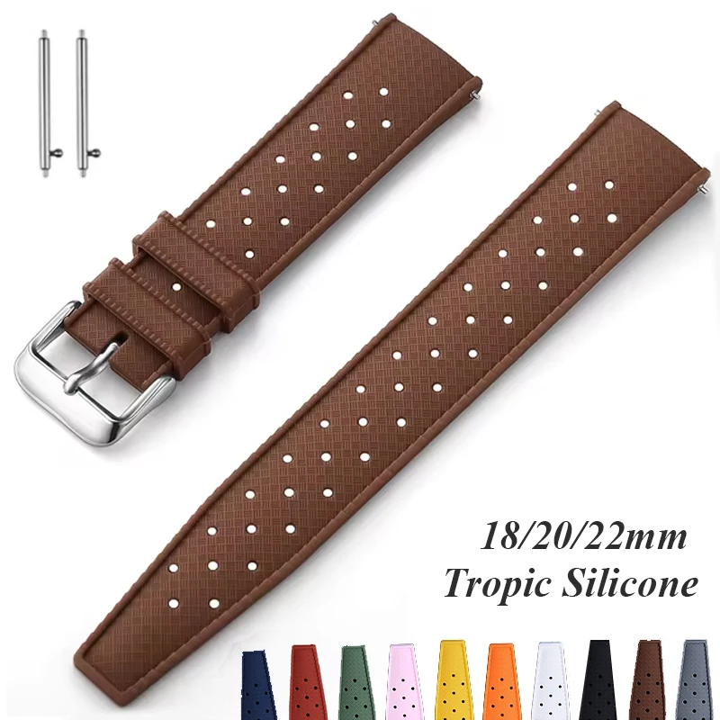 Tropic Silikon-Uhrenarmbänder, Schnellverschluss-Uhrenarmbänder aus Gummi, 18 mm, 20 mm, 22 mm, atmungsaktives, wasserdichtes Armbanduhrenarmband für Männer und Frauen Image